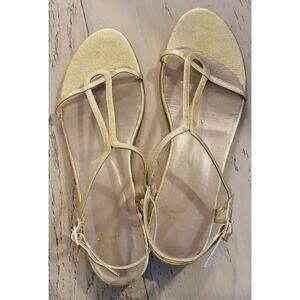 Stuart Weitzman Gold Metallic Strappy Leather Sandals. Size 10